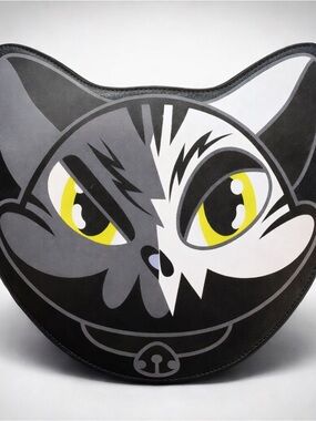 Killstar Cat Face Crossbody Bag Black Gray Yellow Eyes Goth Alt Kawaii Purse